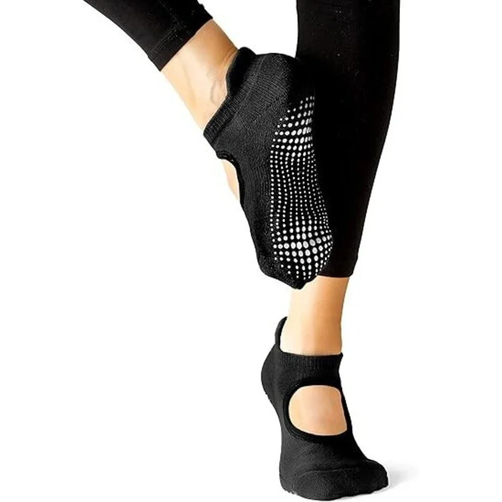 LA ACTIVE Non Slip Yoga Grip Socks-Black/Grey-2 Pairs Barre Ballet Pilates Socks